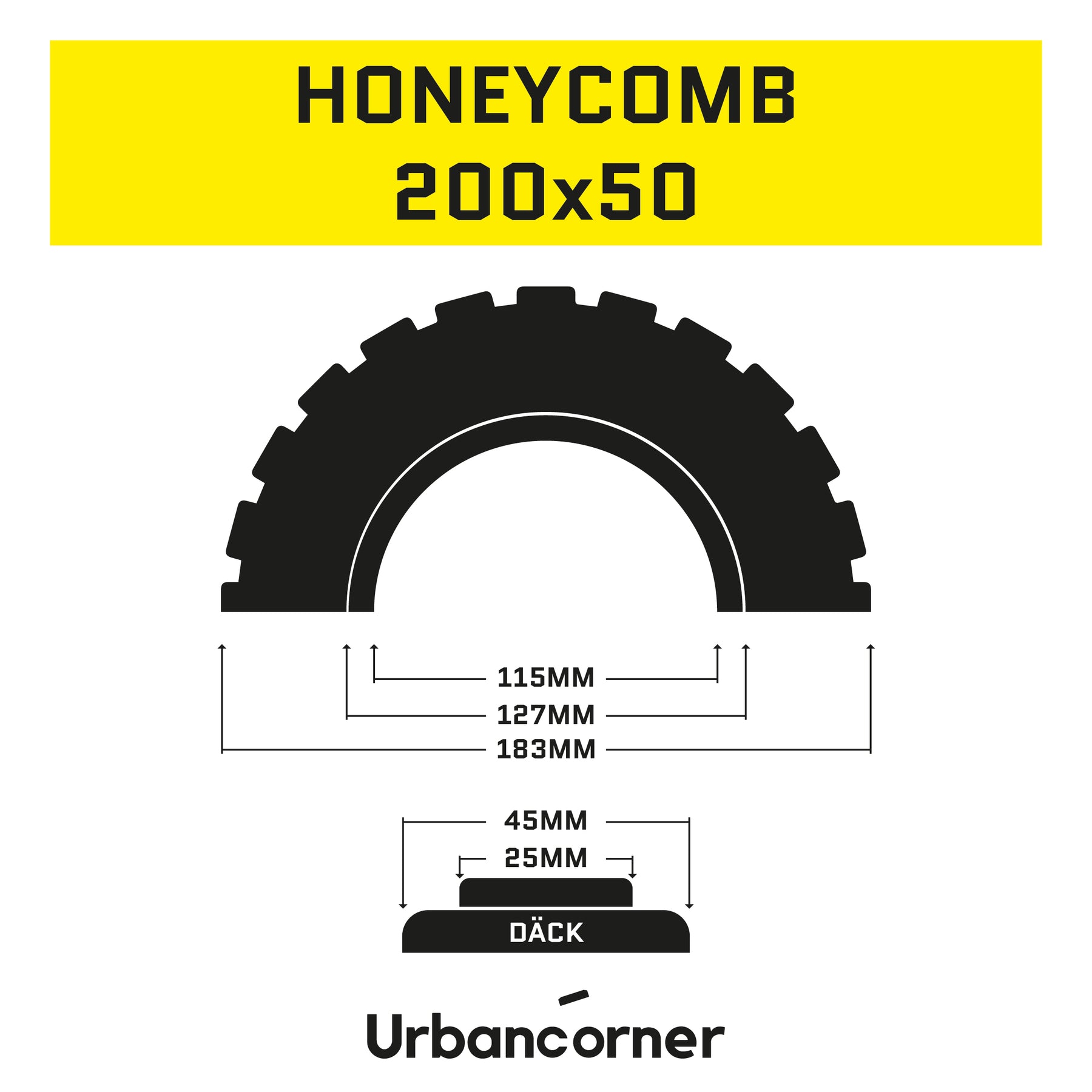 Honeycomb däck 200x50 (8"x2)